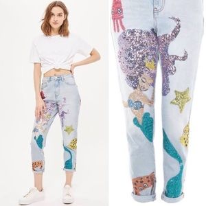 TOPSHOP MERMAID SEQUIN MOM JEANS